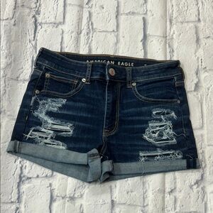 American Eagle Outfitters Women's Ripped Jean Shorts - Dark Blue
